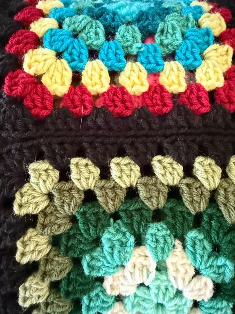 Handmade Vintage Style Black Trim Granny Square Afghan Roseanne Couch Blanket